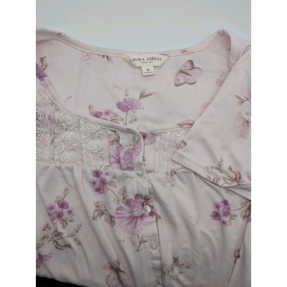 Medium LAURA ASHLEY PINK FLORAL Butterfly Super Soft KNIT NIGHT GOWN Womens - Picture 5 of 5
